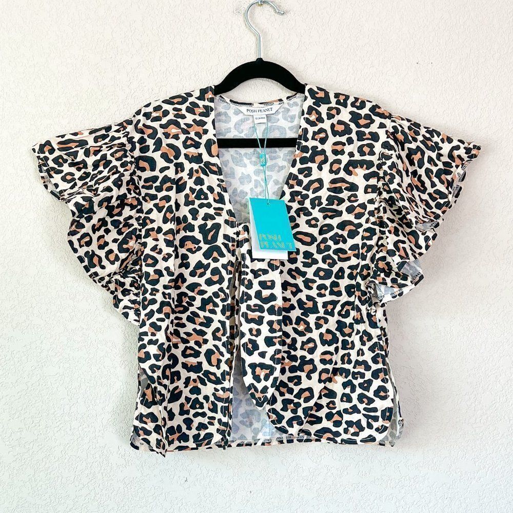 NWT! Posh Peanut Riffle Kimono Lana Leopard Print Swim Cover, Size 12-24M